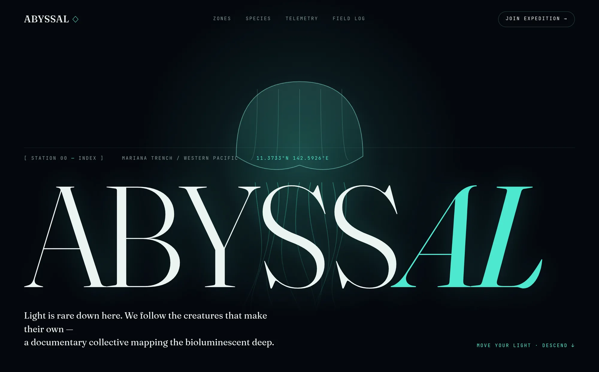 ABYSSAL — Deep-Sea Bioluminescence — website preview