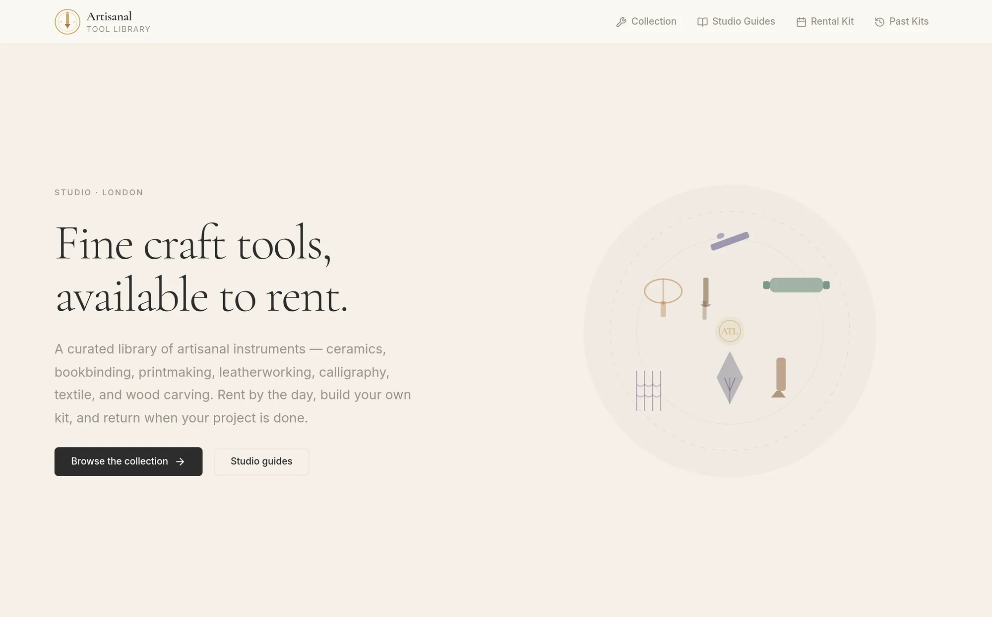 Artisanal Tool Library — Fine Craft Tools to Rent — website preview