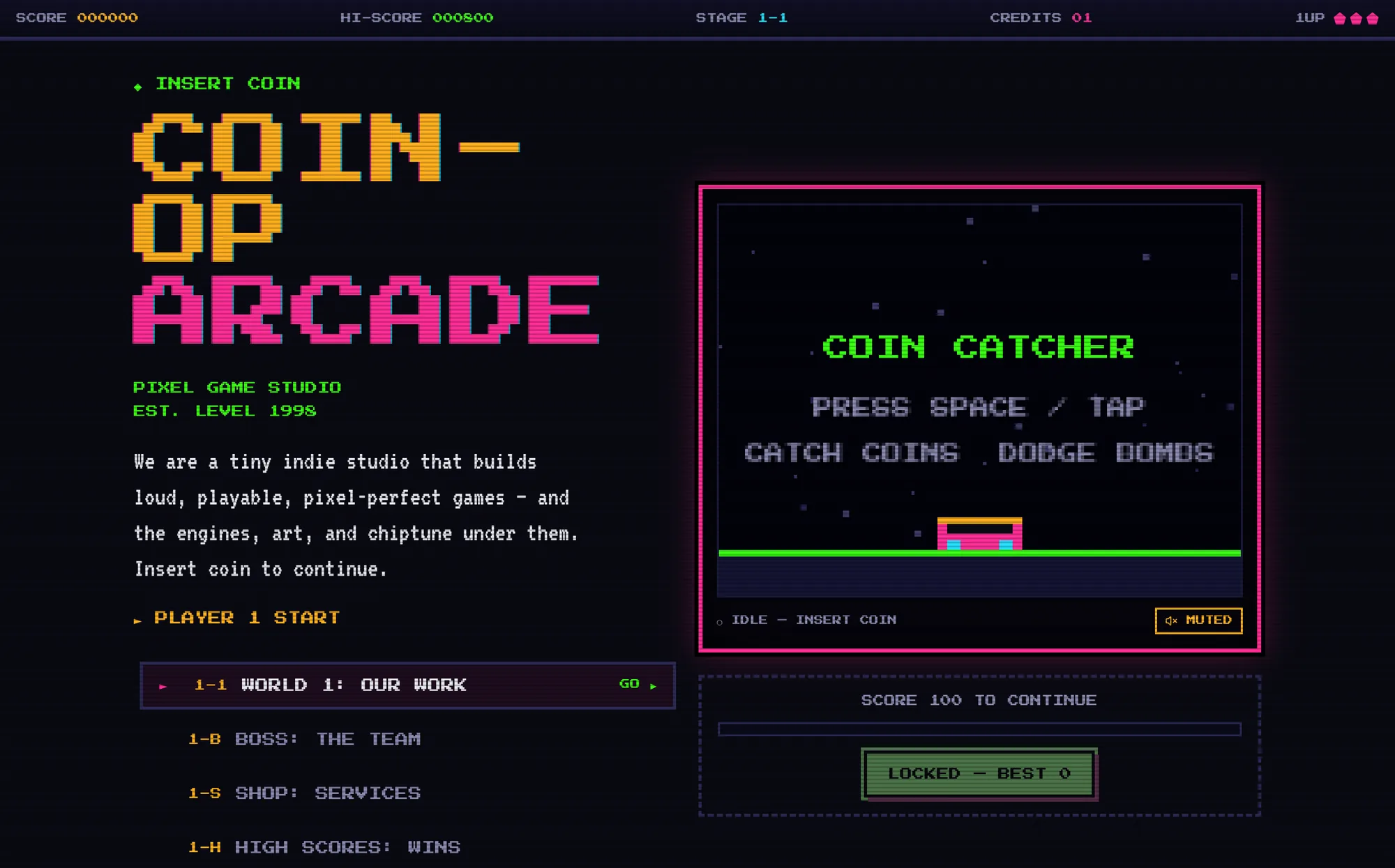 COIN-OP ARCADE — Pixel Game Studio — website preview