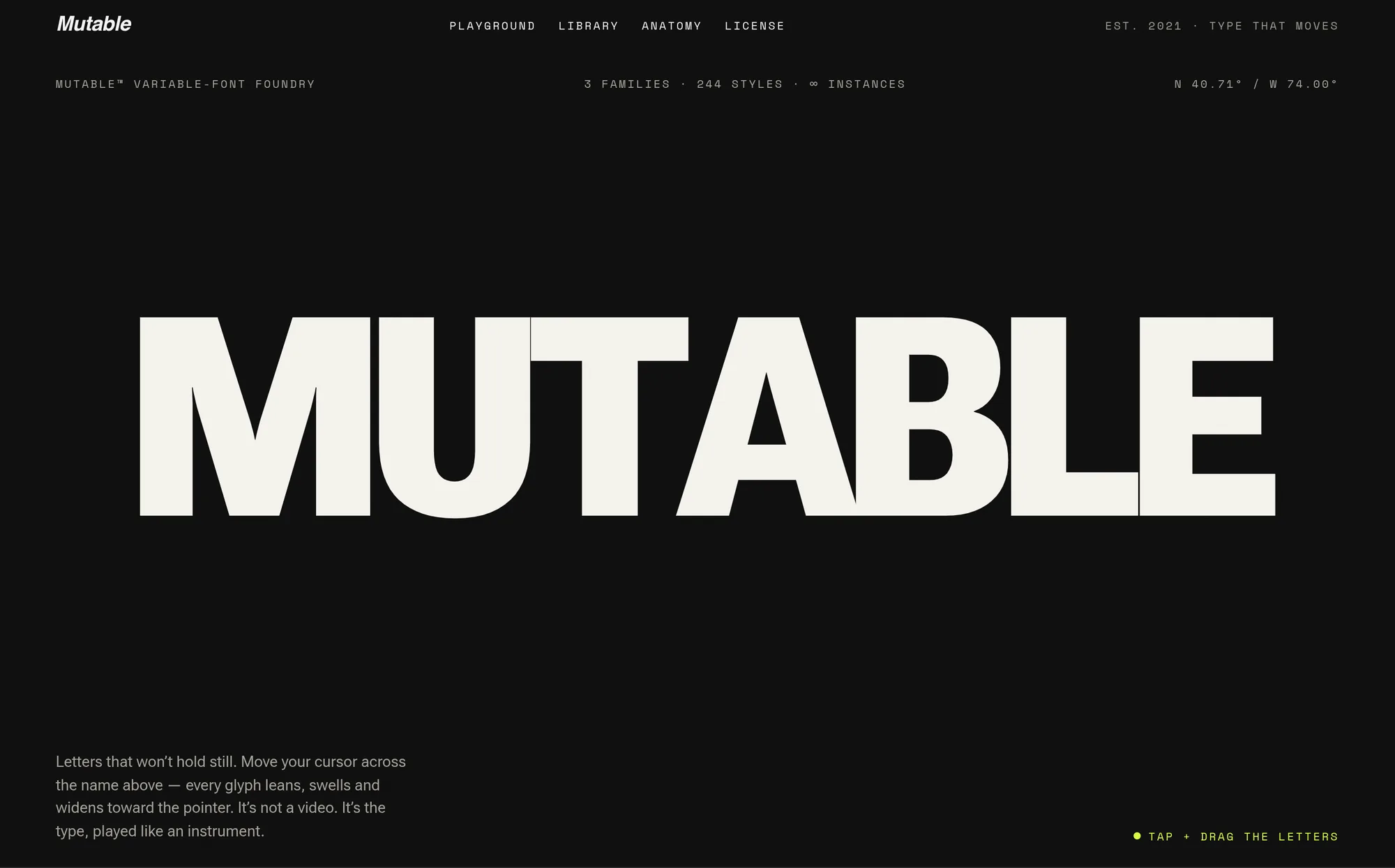 MUTABLE — Kinetic Type Foundry — website preview