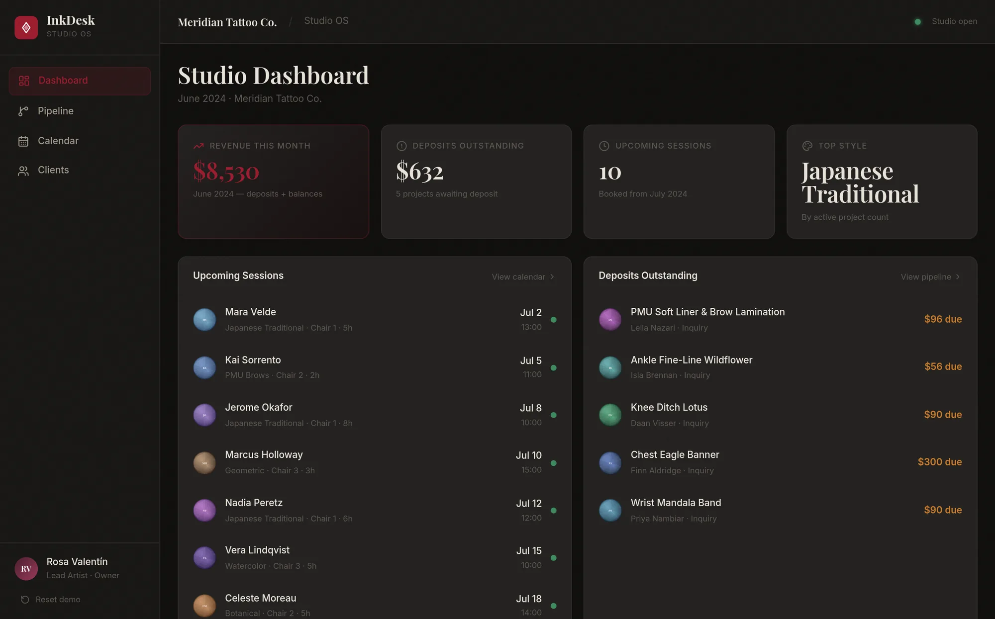 InkDesk — Studio OS for Tattoo Shops — website preview