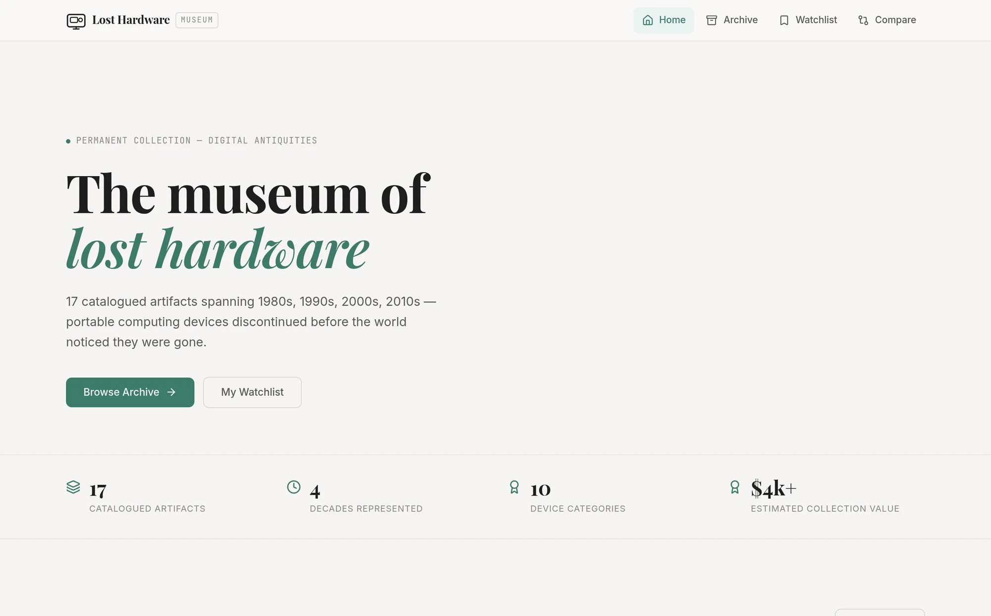 Lost Hardware — Museum of Digital Antiquities — website preview