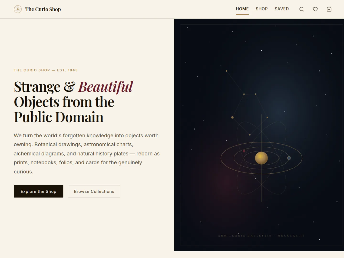 THE CURIO SHOP — Public-Domain Curiosities — website preview