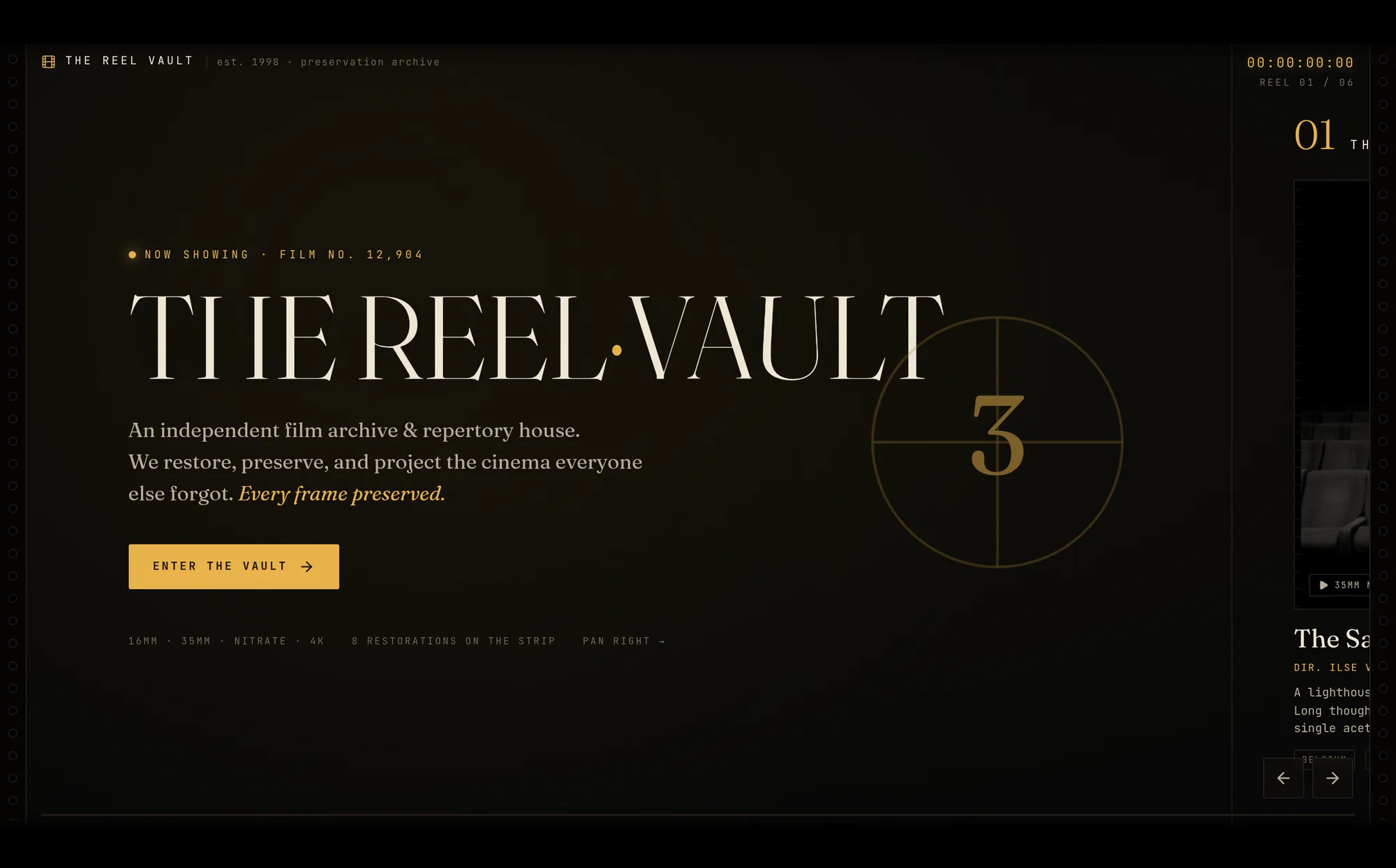 THE REEL VAULT — Film Archive & Repertory — website preview