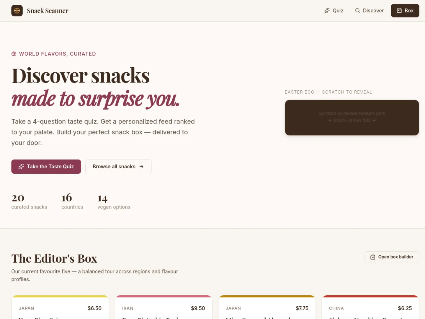 Snack Scanner — World Flavours, Curated — website preview