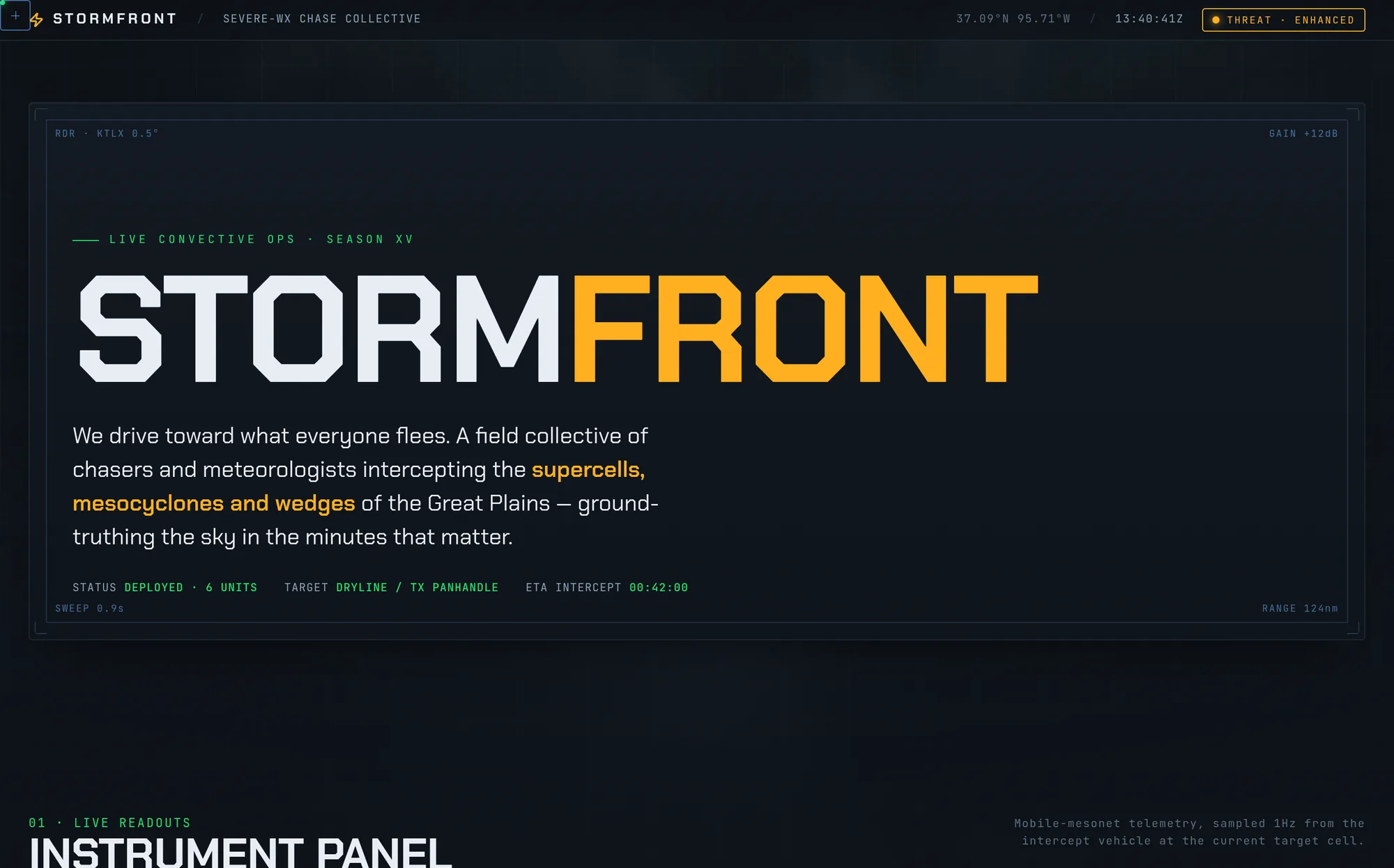 STORMFRONT — Storm-Chaser Ops — website preview