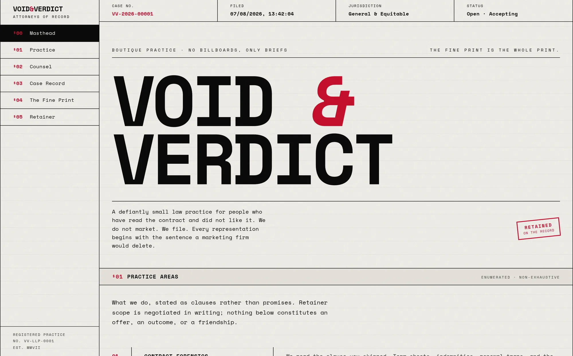 VOID & VERDICT — Anti-Agency Law — website preview
